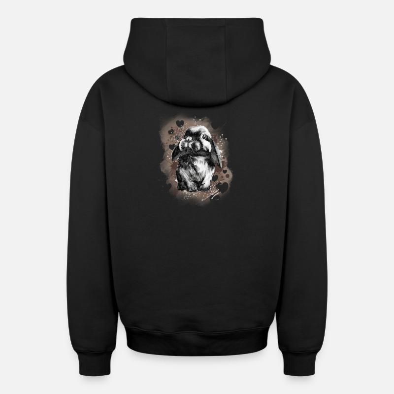 Lapin lapin - Sweat à capuche unisexe zippé oversize épais SPREAD - noir