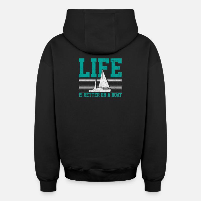 Voilier Marin - Sweat à capuche unisexe zippé oversize épais SPREAD - noir