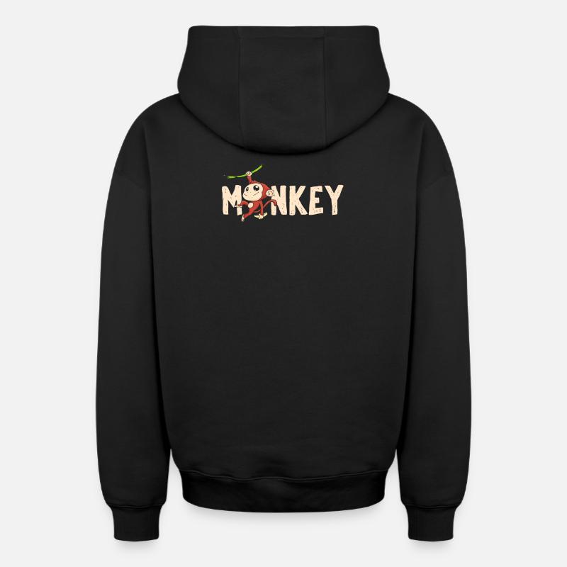 Monkey Primate Monkey - Oversized Heavyweight Unisex Zip Hoodie - black