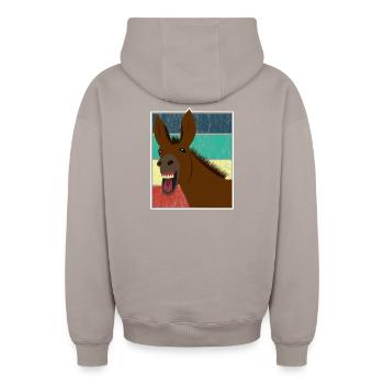Mule Mule Donkey Horse Vintage Cadeau - Sweat à capuche unisexe zippé oversize épais SPREAD - taupe - Dos - AI Model Male 178 light (178cm)