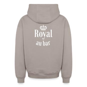 bar, barman, buveur de bière, bière - Sweat à capuche unisexe zippé oversize épais SPREAD - taupe - Dos - AI Model Male 178 light (178cm)