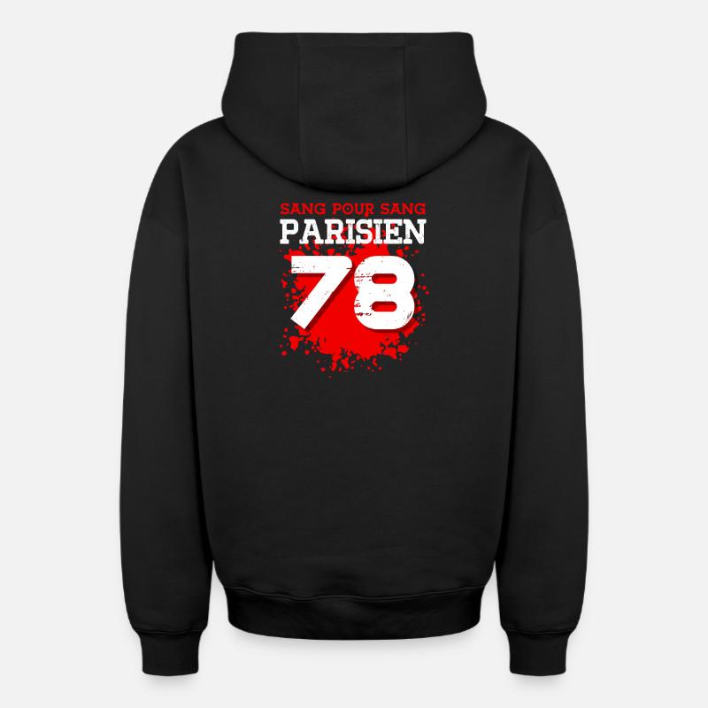 Sang Pour Sang Parisien - 78 - Sweat à capuche unisexe zippé oversize épais SPREAD - noir