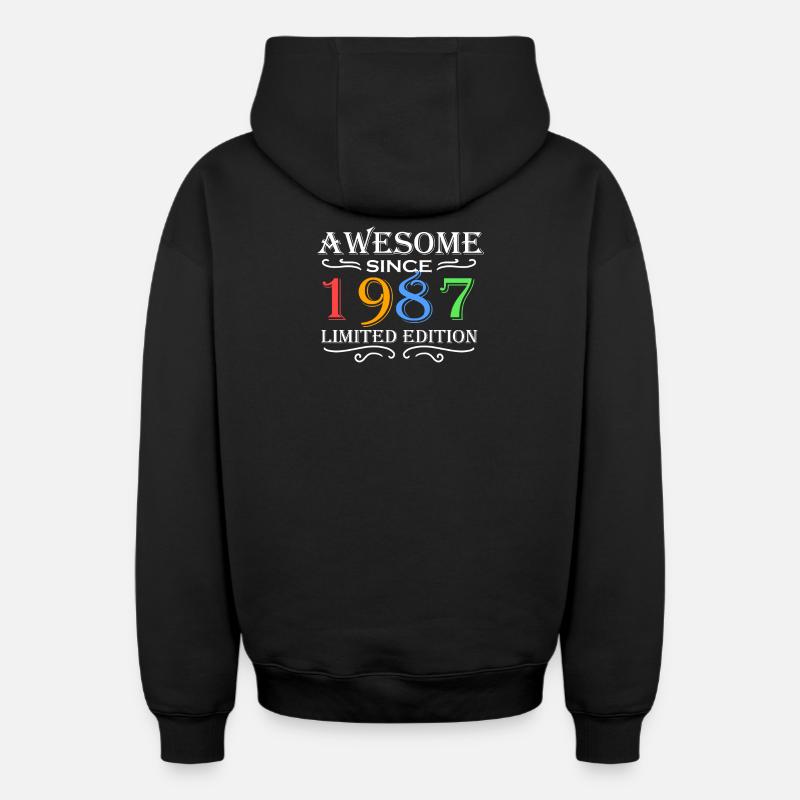 1987 - Né en 1987 - Sweat à capuche unisexe zippé oversize épais SPREAD - noir