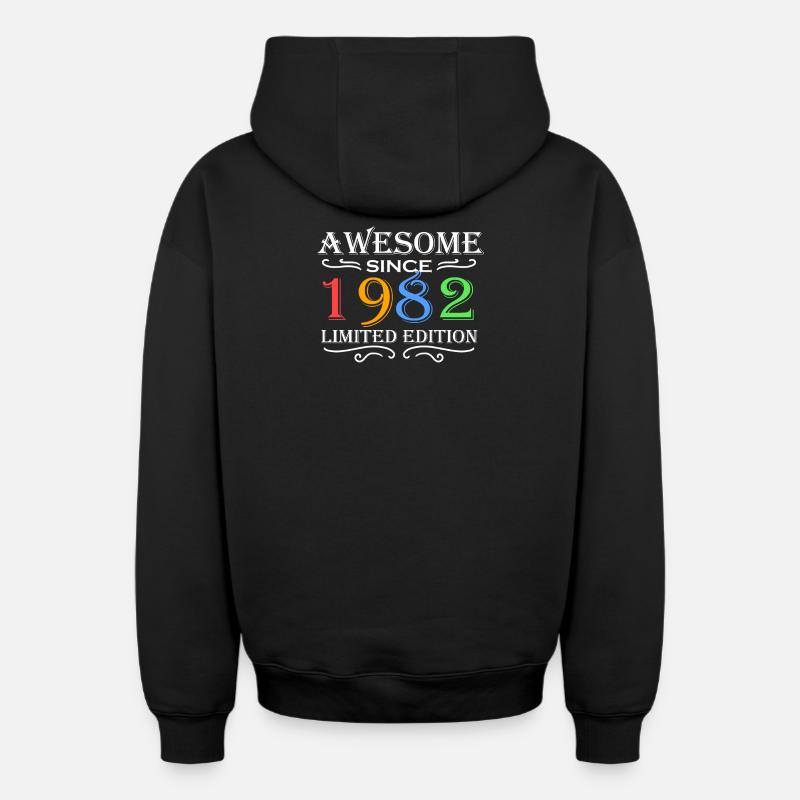 1982 - Né en 1982 - Sweat à capuche unisexe zippé oversize épais SPREAD - noir