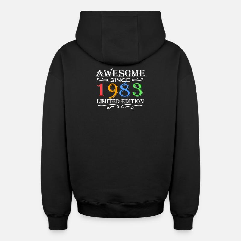 1983 - Né en 1983 - Sweat à capuche unisexe zippé oversize épais SPREAD - noir