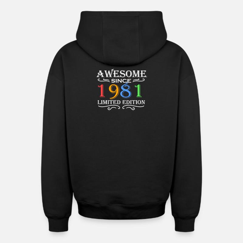 1981 - Né en 1981 - Sweat à capuche unisexe zippé oversize épais SPREAD - noir