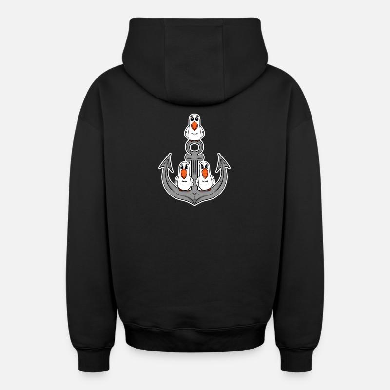 Mouettes Ancre de mouette - Sweat à capuche unisexe zippé oversize épais SPREAD - noir