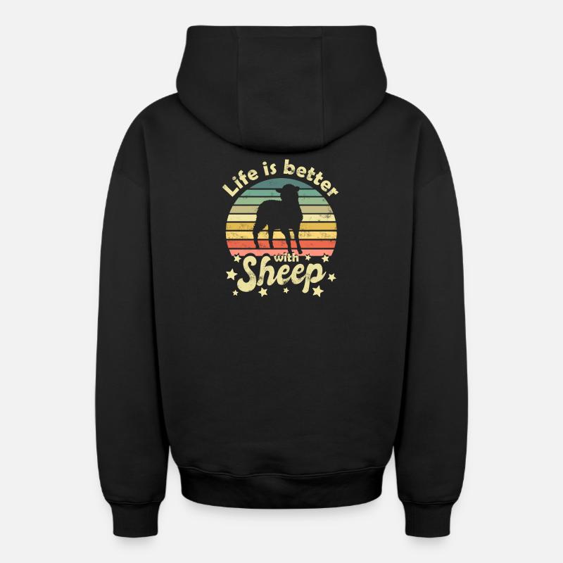 Moutons Moutons - Sweat à capuche unisexe zippé oversize épais SPREAD - noir