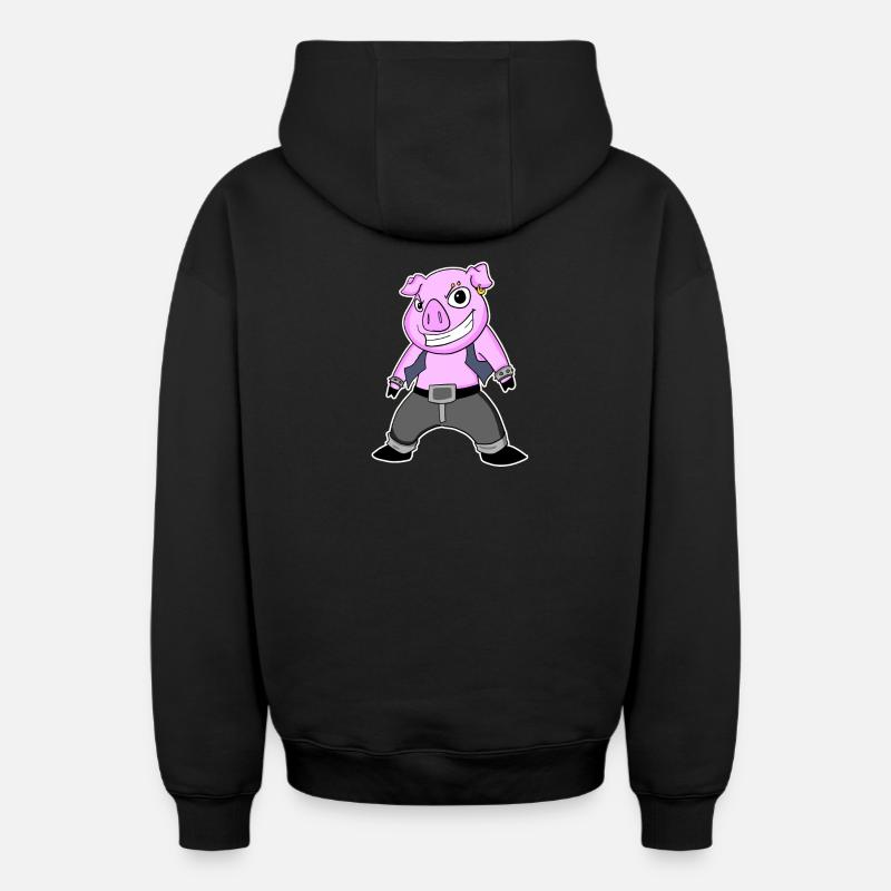 Cochon Cool - Sweat à capuche unisexe zippé oversize épais SPREAD - noir