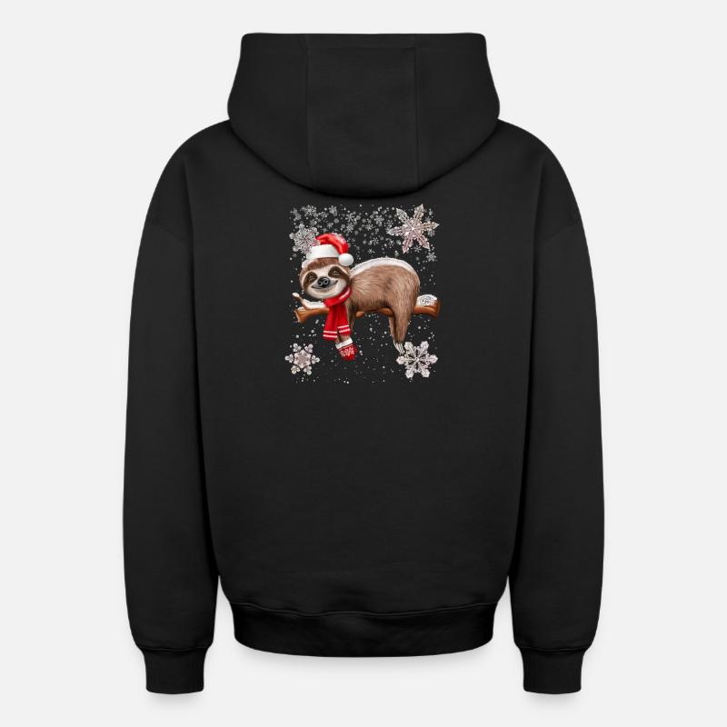 Paresseux de Noël mignon - Sweat à capuche unisexe zippé oversize épais SPREAD - noir