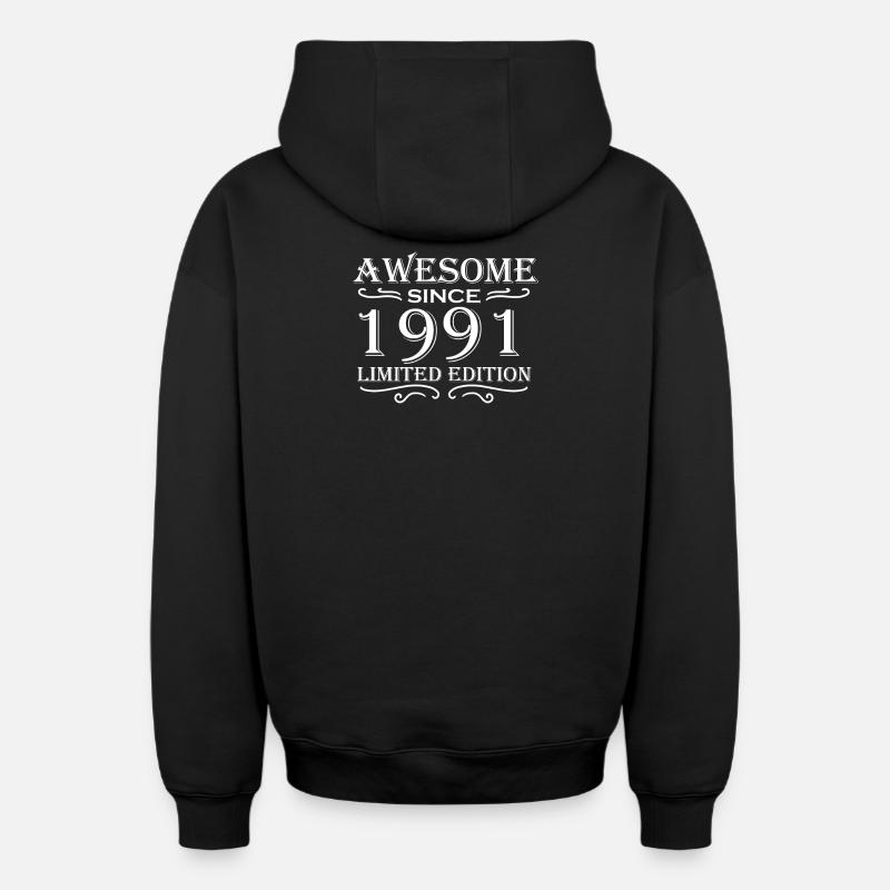 1991 - Né en 1991 - Sweat à capuche unisexe zippé oversize épais SPREAD - noir