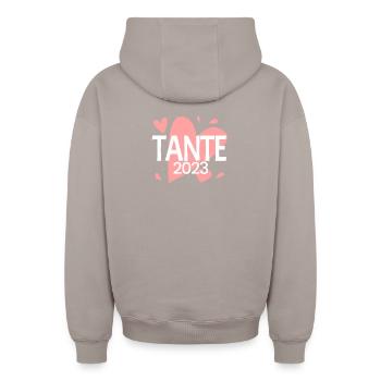 Tante 2023 - Tante werden - Tante Geschenk - Oversized Heavyweight Unisex Zip Hoodie - Taupe - Hinten - AI Model Male 178 light (178cm)