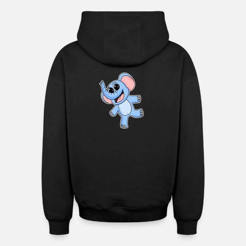Éléphant - Sweat à capuche unisexe zippé oversize épais SPREAD - noir