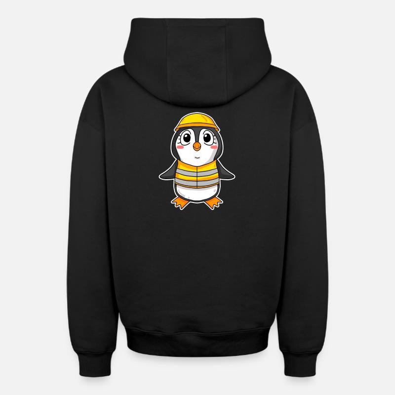 Penguin Kids Motif - Sweat à capuche unisexe zippé oversize épais SPREAD - noir
