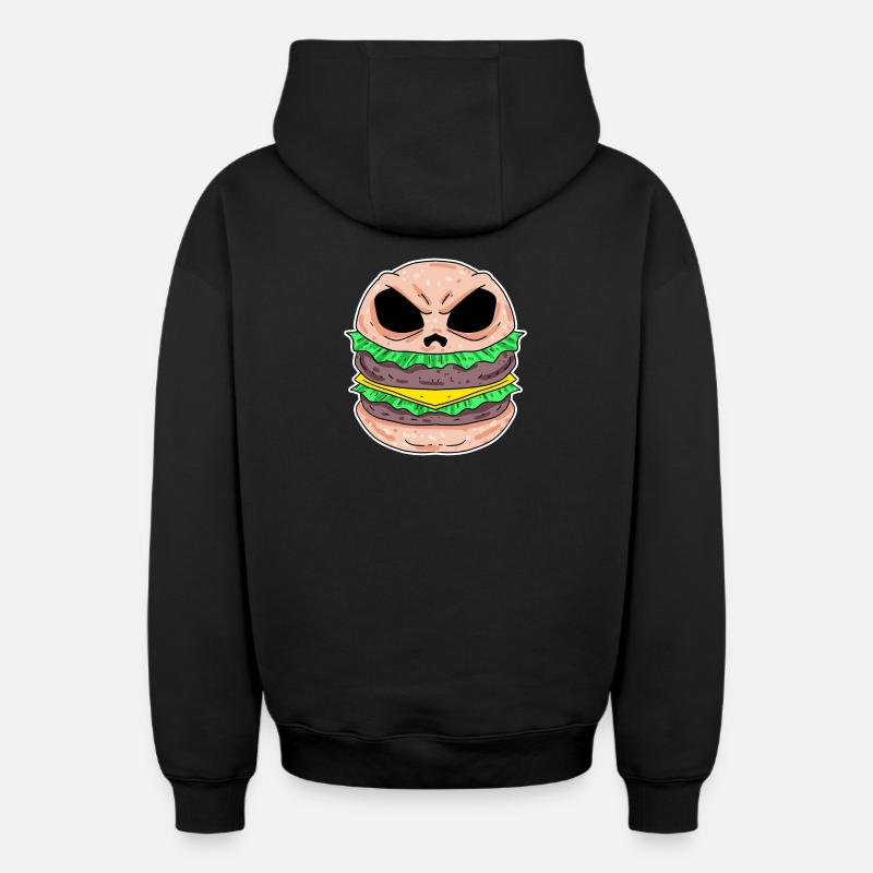 Burger Crâne - Sweat à capuche unisexe zippé oversize épais SPREAD - noir