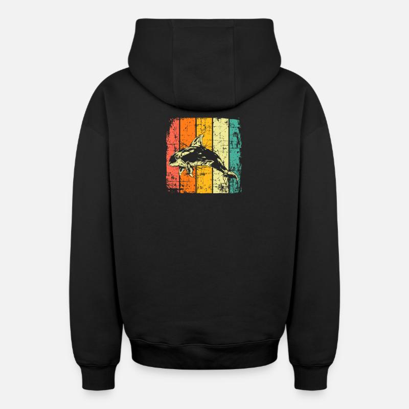 Orca millésimé - Sweat à capuche unisexe zippé oversize épais SPREAD - noir