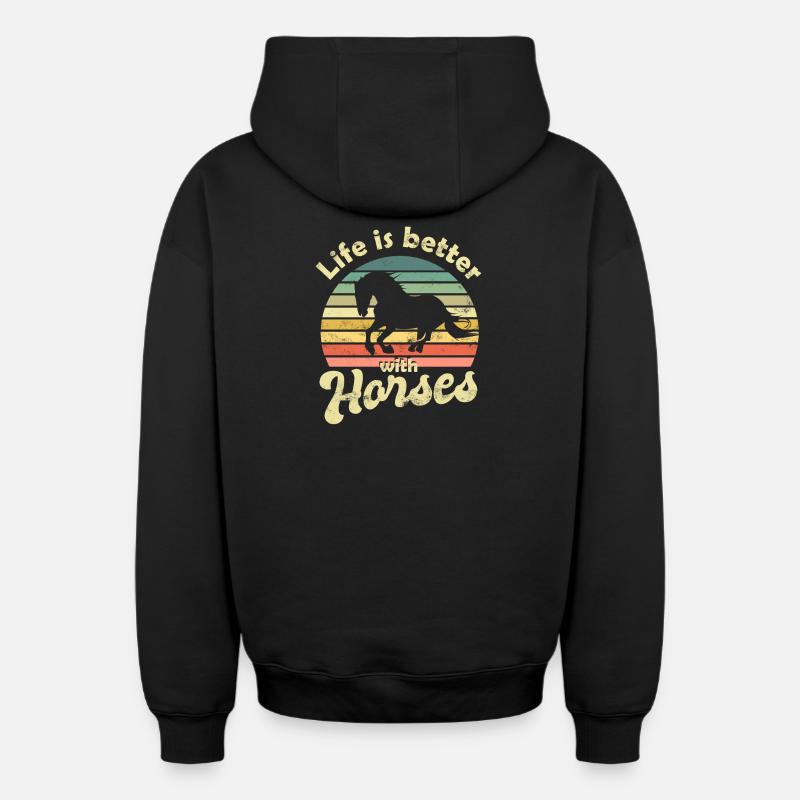 Chevaux à cheval - Sweat à capuche unisexe zippé oversize épais SPREAD - noir