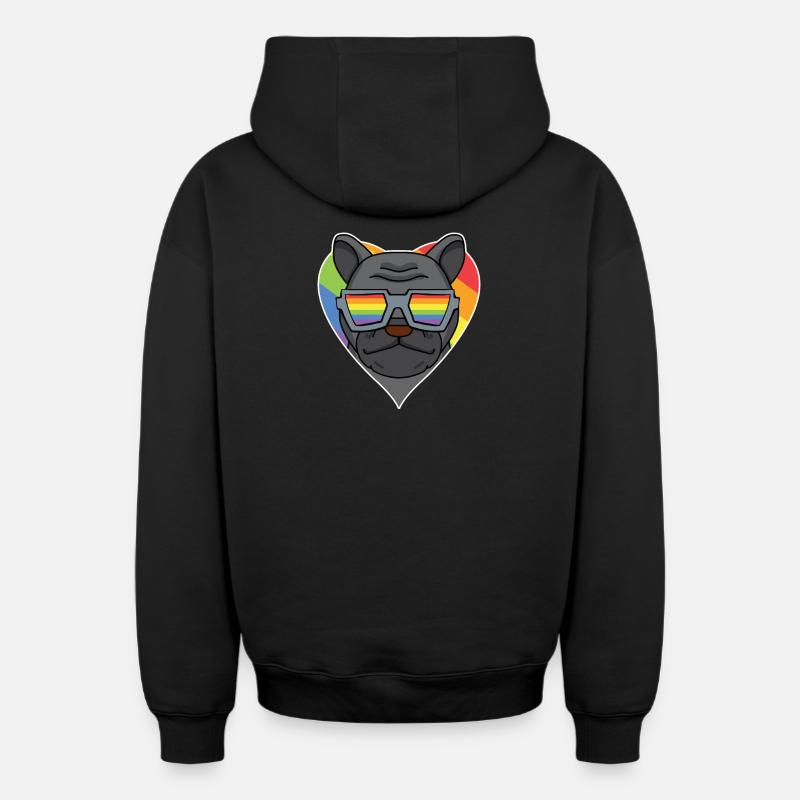Arc-en-ciel - Chien bouledogue français - Sweat à capuche unisexe zippé oversize épais SPREAD - noir
