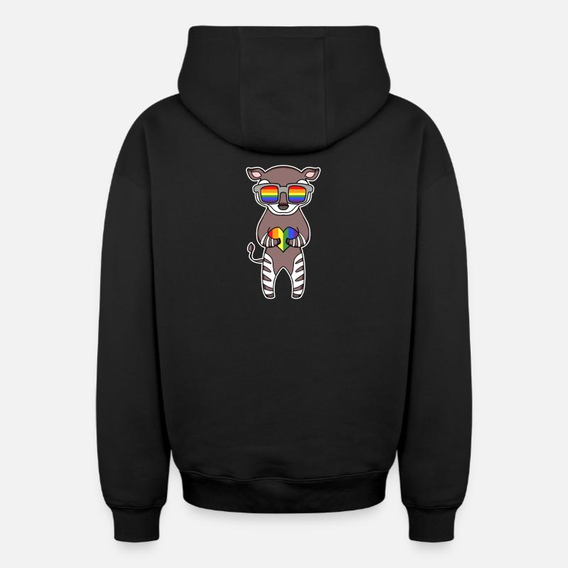 Regenbogen - Okapi mit Brille - Oversized Heavyweight Unisex Zip Hoodie - Schwarz