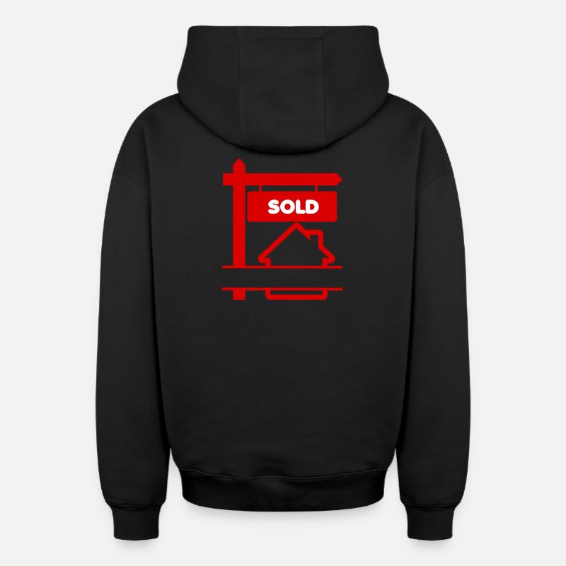 Panneau de logo rouge vendu - Sweat à capuche unisexe zippé oversize épais SPREAD - noir
