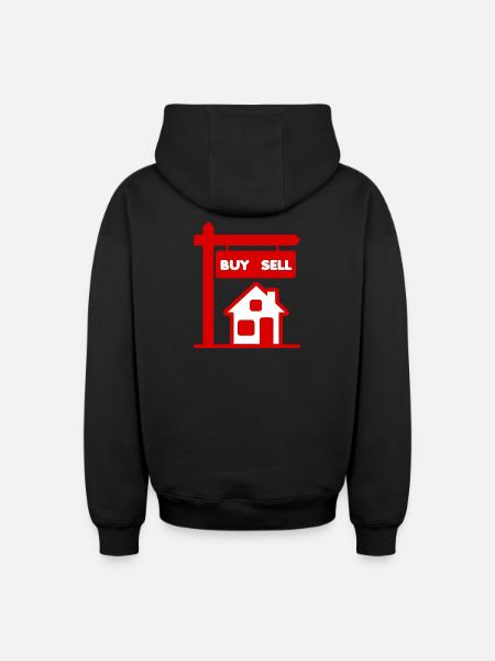Rød logo eiendomsmegler kjøp og salg - Hettegenser unisex med glidelås oversize kraftig - svart