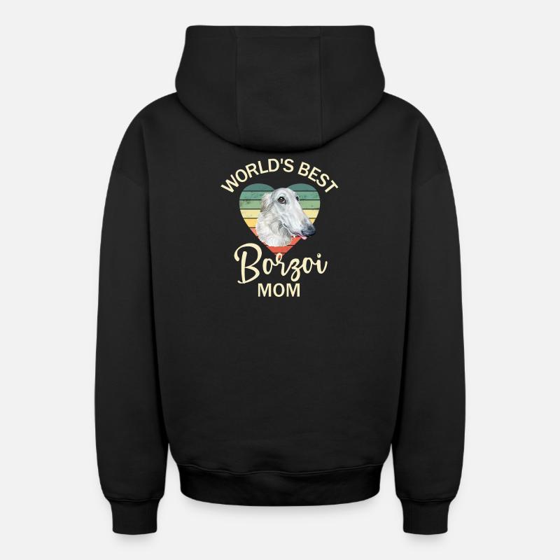 Chien Borzoi - Sweat à capuche unisexe zippé oversize épais SPREAD - noir