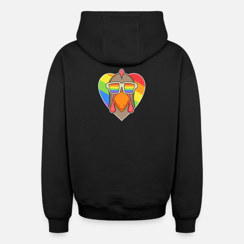 Rainbow - Poulet avec verres - Sweat à capuche unisexe zippé oversize épais SPREAD - noir