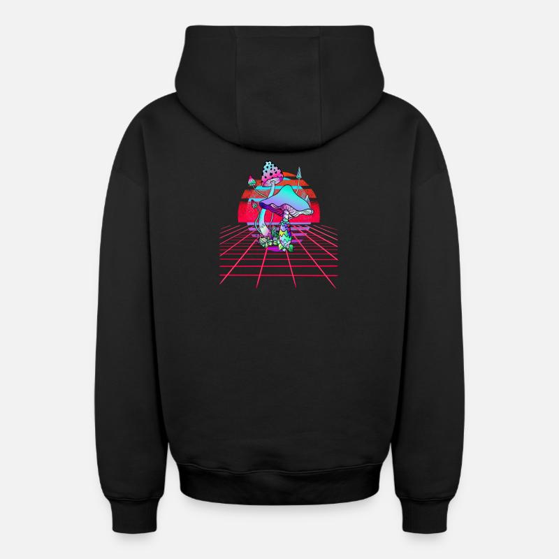 Champignons Psychédéliques - Retro Wave Sunset - Sweat à capuche unisexe zippé oversize épais SPREAD - noir