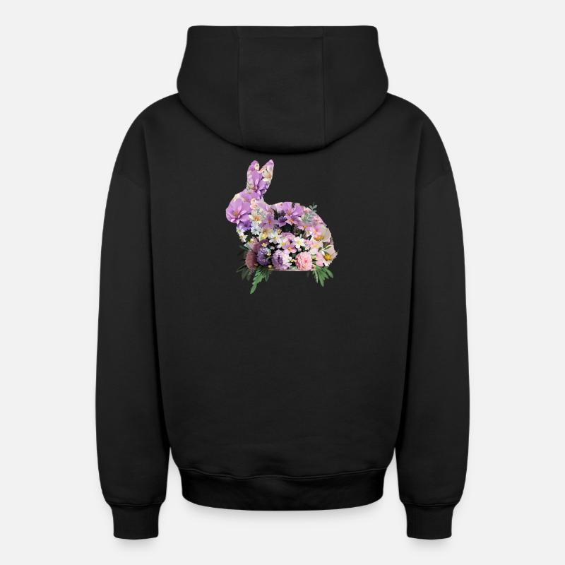 Fleurs lapin de Pâques - Sweat à capuche unisexe zippé oversize épais SPREAD - noir