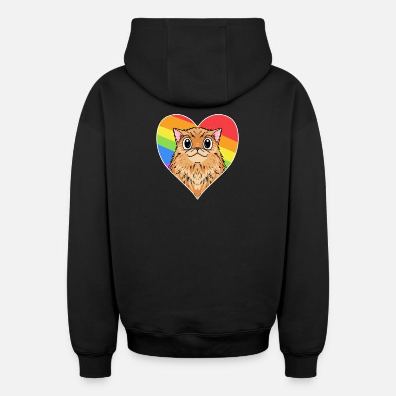 Arc-en-ciel - Chat avec cœur - Sweat à capuche unisexe zippé oversize épais SPREAD - noir