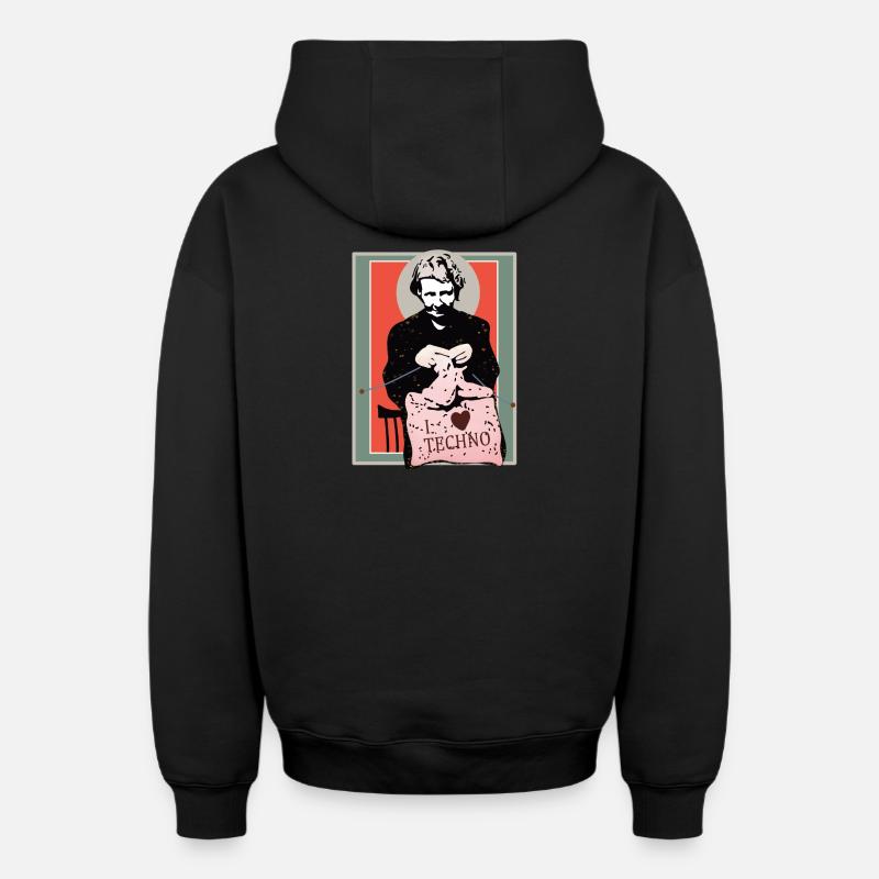 Techno couture Art Illustration - Sweat à capuche unisexe zippé oversize épais SPREAD - noir