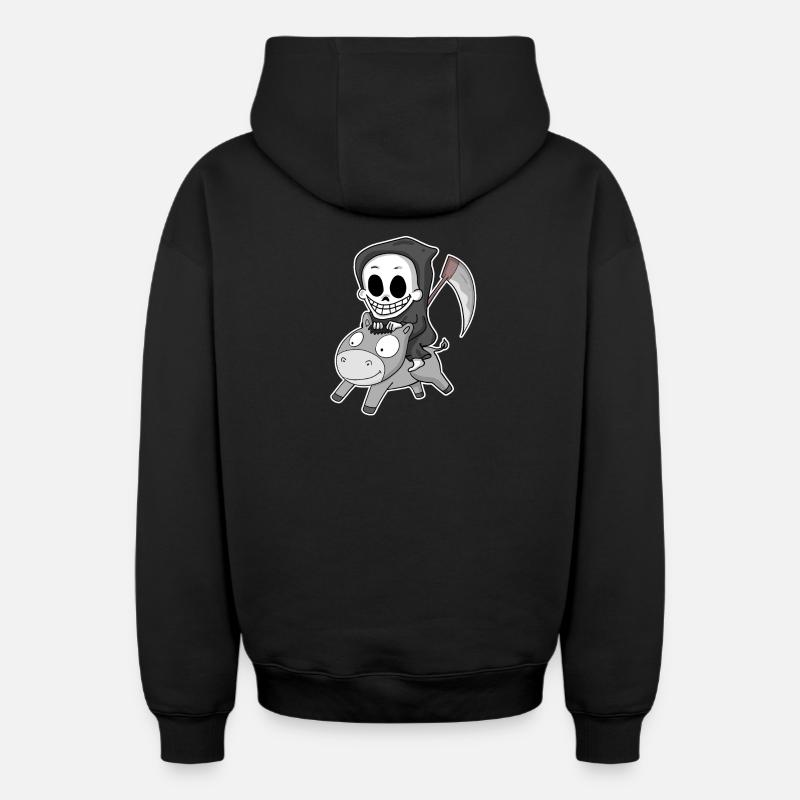 Grim Reaper Donkey - Sweat à capuche unisexe zippé oversize épais SPREAD - noir