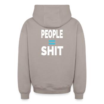 PEOPLE = SHIT - Oversized Heavyweight Unisex Zip Hoodie - taupe - Back - AI Model Male 178 light (178cm)