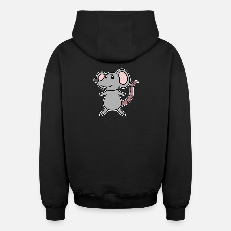 Dessin animé de souris - Sweat à capuche unisexe zippé oversize épais SPREAD - noir