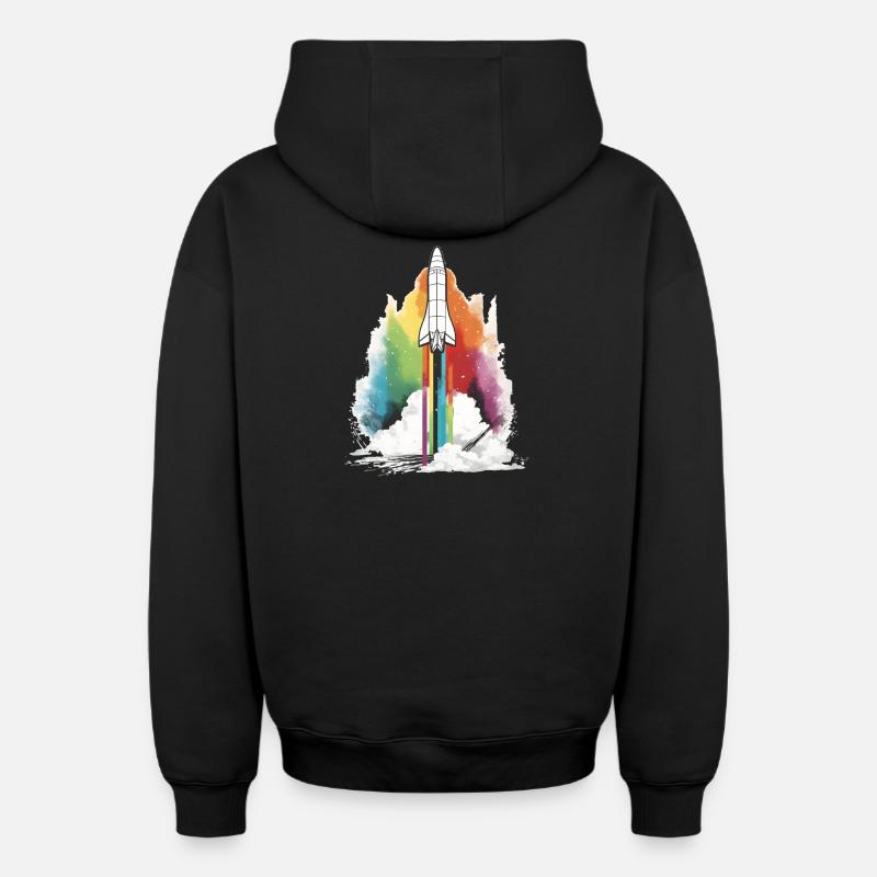 Fusée arc-en-ciel - Sweat à capuche unisexe zippé oversize épais SPREAD - noir
