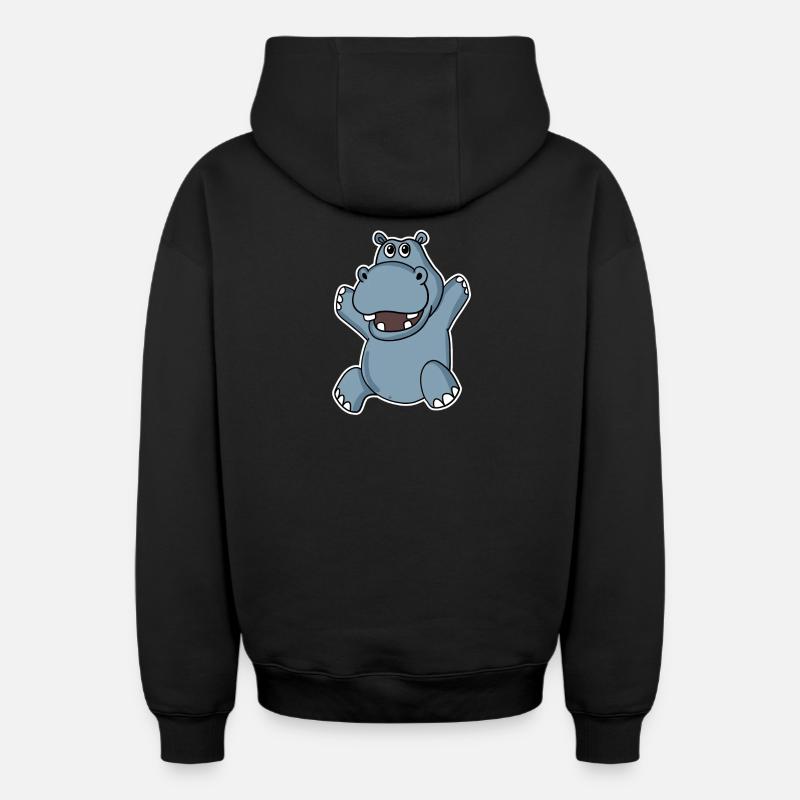 Hippopotame mignon - Sweat à capuche unisexe zippé oversize épais SPREAD - noir