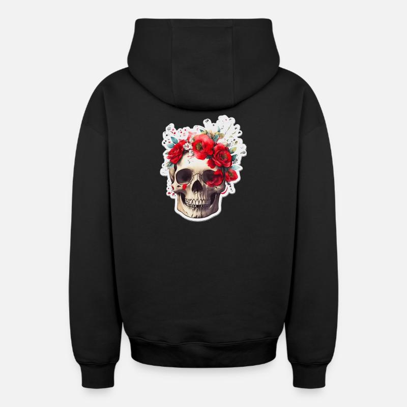 Crâne à fleurs rouges - Sweat à capuche unisexe zippé oversize épais SPREAD - noir