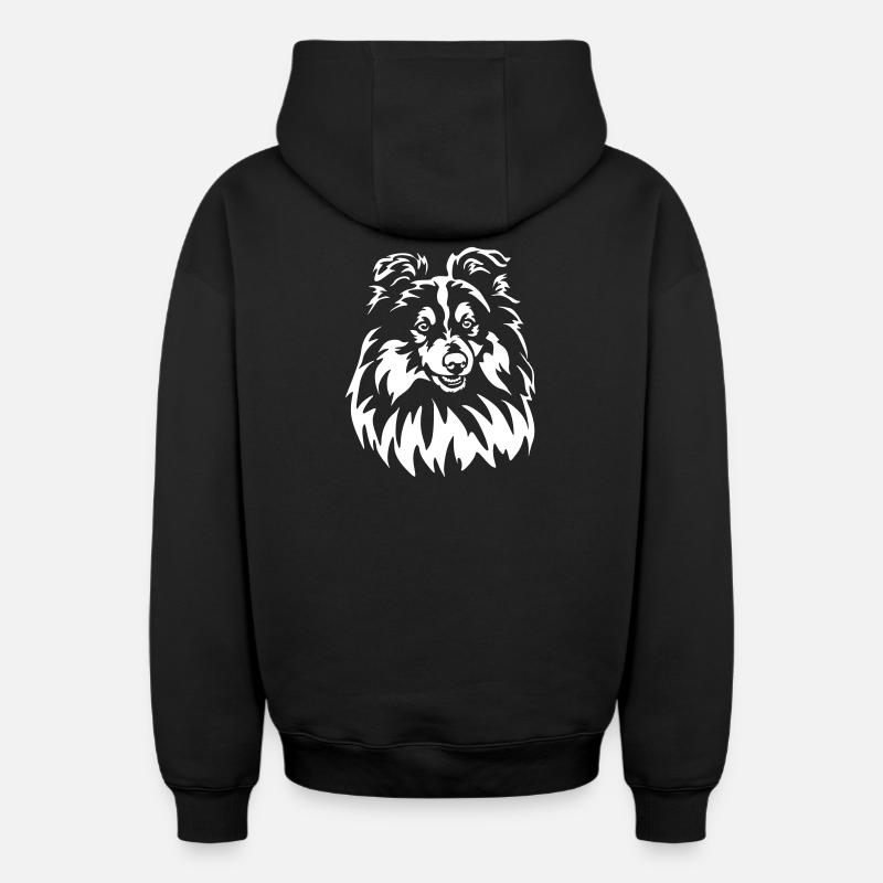 Sheltie Head « Black Edition » - Sweat à capuche unisexe zippé oversize épais SPREAD - noir
