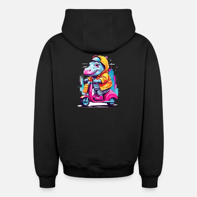 Nilpferd auf Roller - Oversized Heavyweight Unisex Zip Hoodie - Schwarz