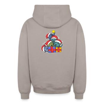 Katze Baum Weihnachten Weihnachtsbaum - Oversized Heavyweight Unisex Zip Hoodie - Taupe - Hinten - AI Model Male 178 light (178cm)