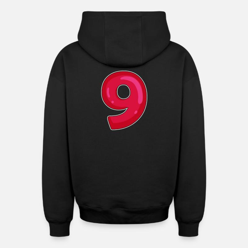 NEUF - 9 - Chiffre rouge - Sweat à capuche unisexe zippé oversize épais SPREAD - noir