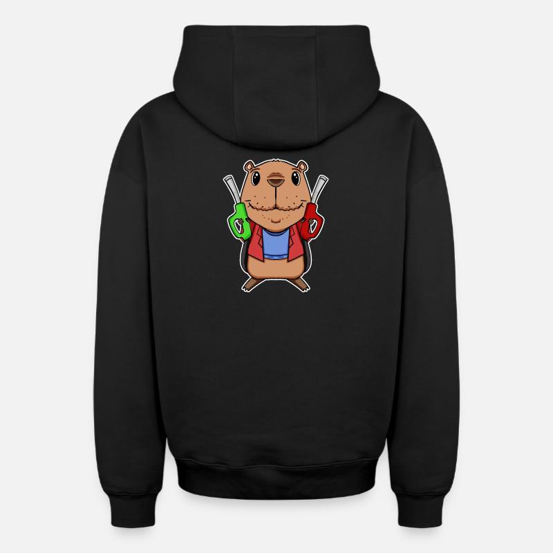 Capybara Capybara Pompiste - Sweat à capuche unisexe zippé oversize épais SPREAD - noir