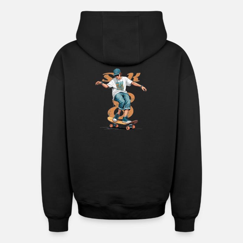 Garçon patineur - Sweat à capuche unisexe zippé oversize épais SPREAD - noir