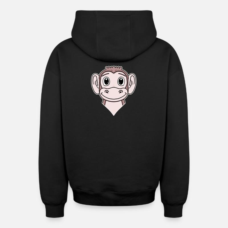 Tête D’Animal, Tête D’Animal, Singe - Sweat à capuche unisexe zippé oversize épais SPREAD - noir