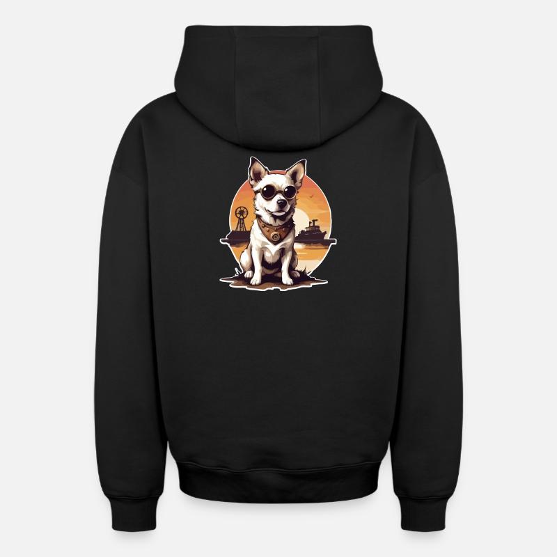 Chien steampunk - Sweat à capuche unisexe zippé oversize épais SPREAD - noir