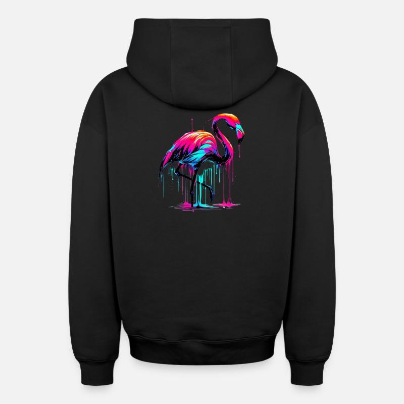 Flamant rose - Sweat à capuche unisexe zippé oversize épais SPREAD - noir