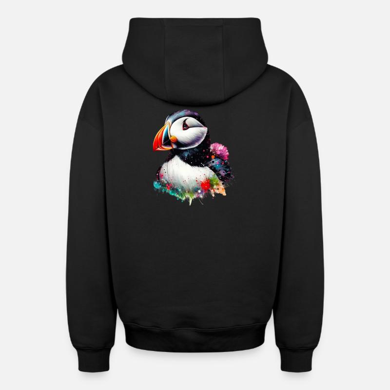 Macareux - Sweat à capuche unisexe zippé oversize épais SPREAD - noir