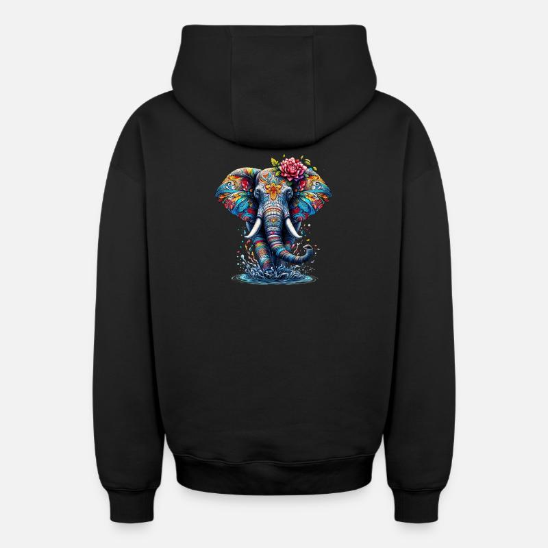 Éléphant - Sweat à capuche unisexe zippé oversize épais SPREAD - noir