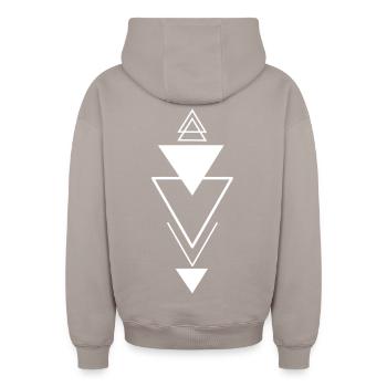 Dreieckssymbol (weiß) - Oversized Heavyweight Unisex Zip Hoodie - Taupe - Hinten - AI Model Male 178 light (178cm)