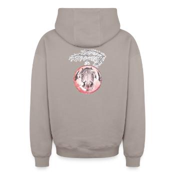 Boule de Noël Joyeux Noël Cheval Rouge - Sweat à capuche unisexe zippé oversize épais SPREAD - taupe - Dos - AI Model Male 178 light (178cm)